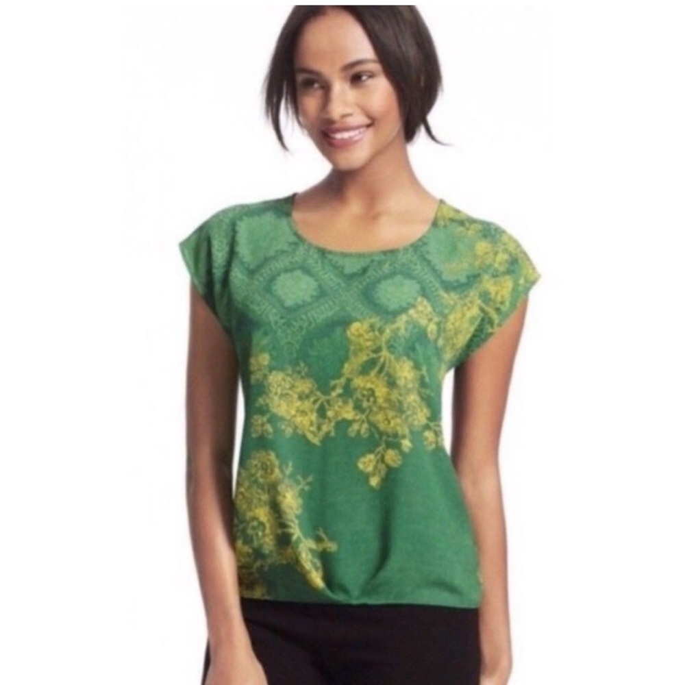 CABI #597 Green Envy Chiffon Blouse Size Medium Lightweight Floral